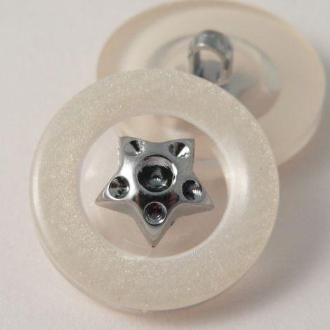 26mm White Round Shank Coat Button With Silver Star
