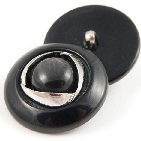 30mm Black/Silver Domed Shank Coat Button
