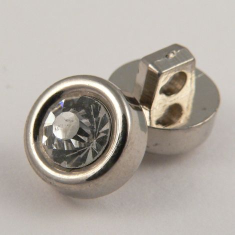 11mm Silver Encased Shank Button Filled With A Clear Crystal