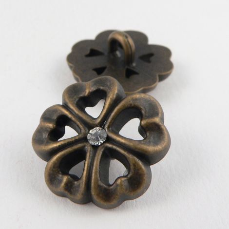 21mm Polyester Bronze/Diamante Flower Shank Button