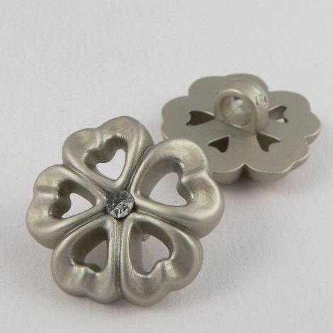 21mm Polyester Silver/Diamante Flower Shank Button