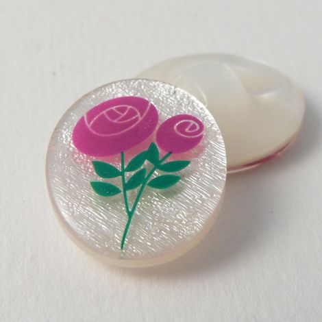 21mm Oval Pearlised Shank Sewing Button With A Pink Rose