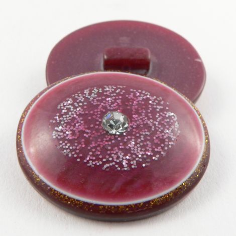 34mm Oval Rose Pink Shank Coat Button With Glitter & Diamante