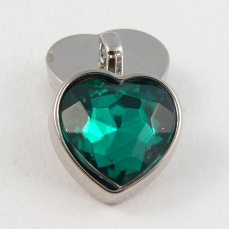 15mm Dark Green Faceted Crystal Heart Shank Button