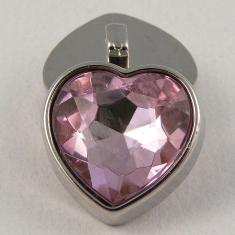 15mm Pink Crystal Heart Shank Button