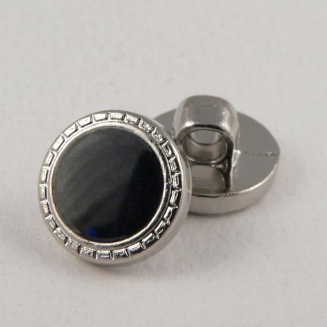 11mm Black Shank Sewing Button With Silver Decorative Rim