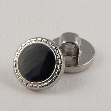 11mm Black Shank Sewing Button With Silver Decorative Rim