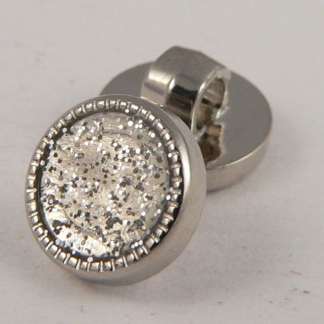10mm Silver Glitter Shank Button With Silver Decorative Rim