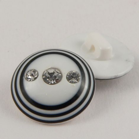15mm White & Black Shank Button Set With Three Diamantes