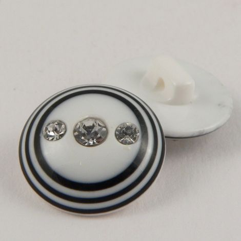 20mm White & Black Diamante Shank Button