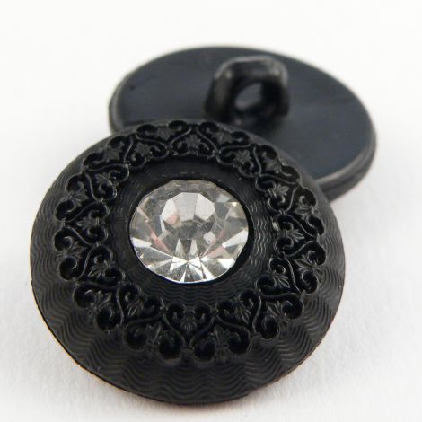 23mm Black Ornate Domed Shank Button Set With A Diamante
