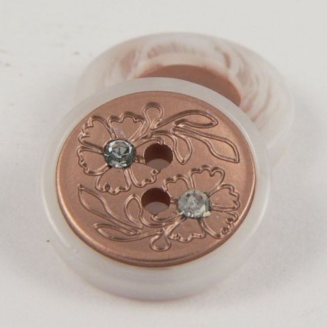 18mm Copper Contemporary 2 Hole Button With Diamantes