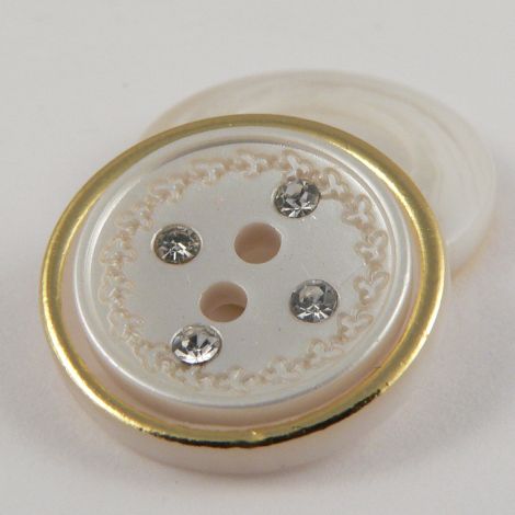 22mm Ivory/Gold Contemporary 2 Hole Button With Diamantes