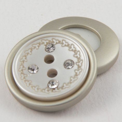 22mm Ivory/Silver Contemporary 2 Hole Button With Diamantes