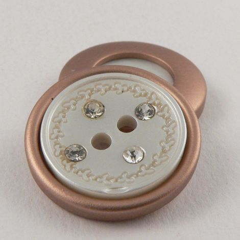 22mm Ivory/Copper Contemporary 2 Hole Button With Diamantes