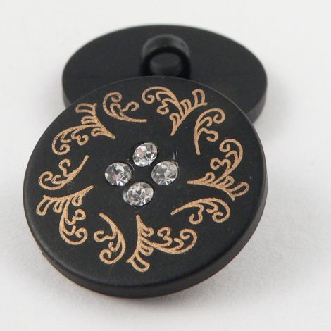 25mm Black/Gold Decorative Shank Coat Button With Diamantes