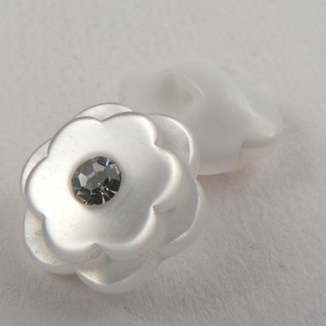 15mm White Double Flower Diamante Shank Button