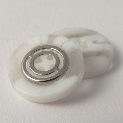 18mm White Marble/Silver Contemporary 4 Hole Sewing Button