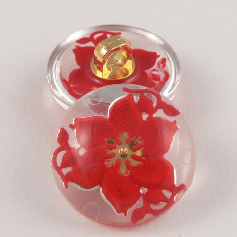 22mm Red/Clear Domed 3D Floral Shank Coat Button