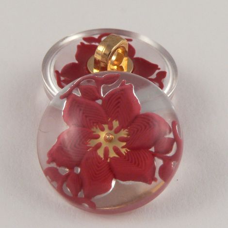 22mm Pink/Clear Domed 3D Floral Shank Coat Button