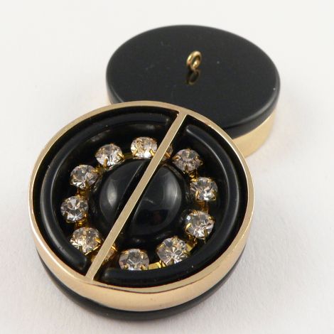 34mm Chunky Gold/Black Diamante Luxurious Coat Shank Button