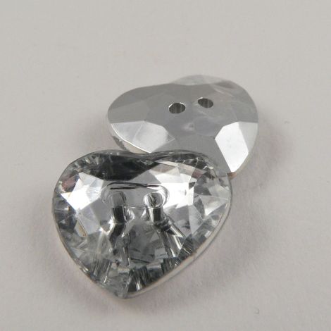 28mm Clear Heart Crystal Faceted 2 Hole Button