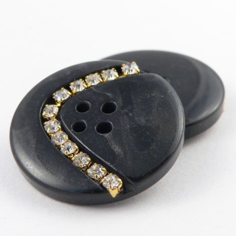 28mm Black Marble 2 Hole Coat Button With Diamantes