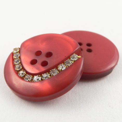 28mm Red Marble 2 Hole Coat Button With Diamantes