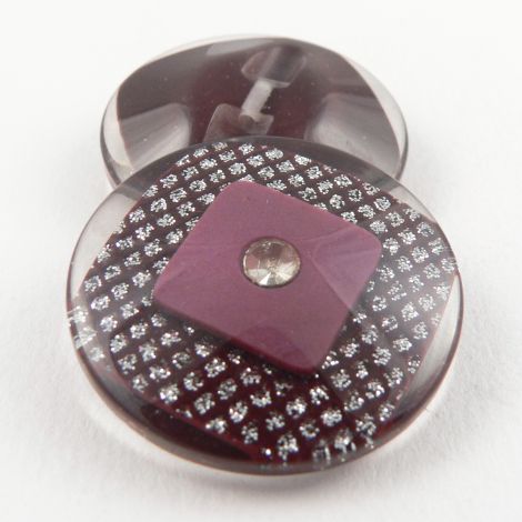 30mm Rose Pink Shank Coat Button With Diamante/Glitter Square