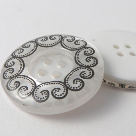 25mm Chunky White 4 Hole Coat Button With Black Swirls