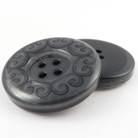 30mm Chunky Grey 4 Hole Coat Button With Black Swirls