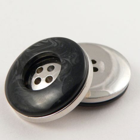 26mm Black Marble Effect Rimmed Silver 4 Hole Coat Button