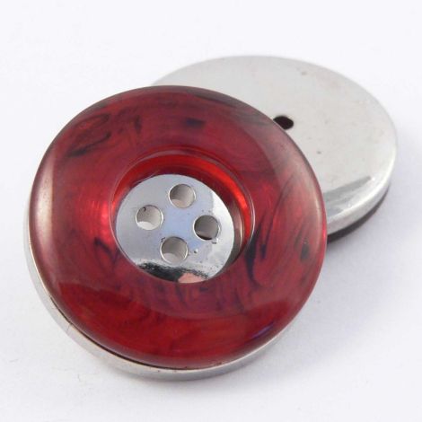 18mm Red Marble Effect Rimmed Silver 4 Hole Sewing Button