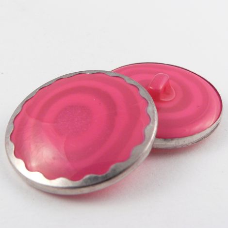 26mm Silver Rimmed Pink Abstract Shank Coat Button