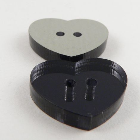 11mm Black Heart Mirror 2 Hole Button
