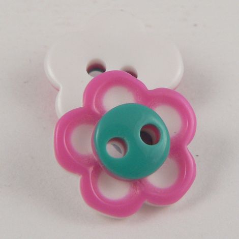 13mm Pink & Green Cute Flower 2 Hole Button