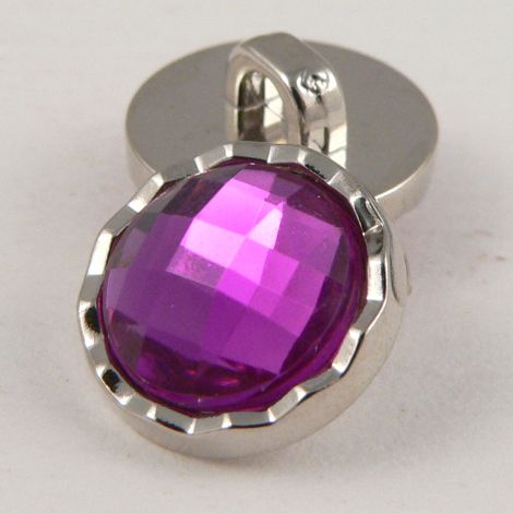 11mm Purple Faceted Shank Button With Decorative Silver Rim