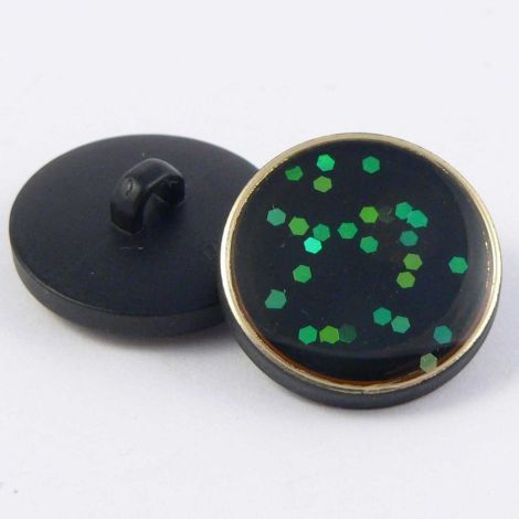 18mm Black & Green Glitter Shank Button