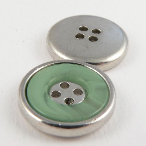22mm Green Marble Effect Rimmed Silver 4 Hole Sewing Button
