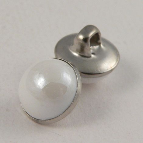 10mm White/Silver Domed Shank Sewing Button