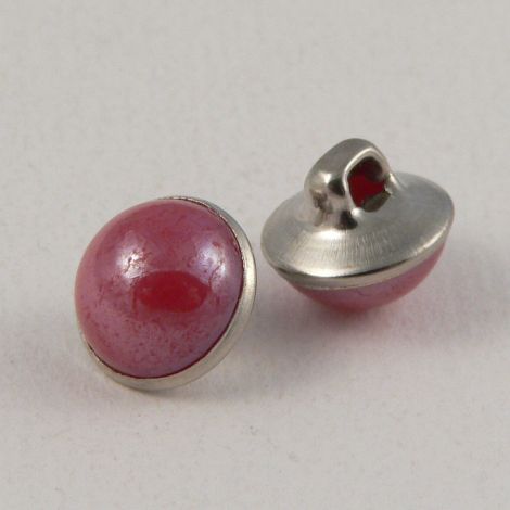 10mm Pink/Silver Domed Shank Sewing Button