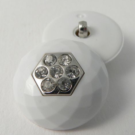 18mm White Golf Ball Style Shank Button With Diamantes