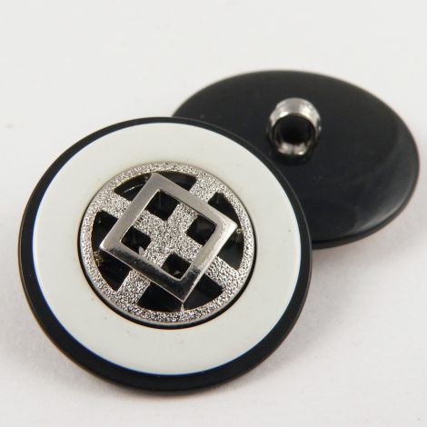 15mm Black/White Contemporary Cross Style Shank Sewing/Suit Button