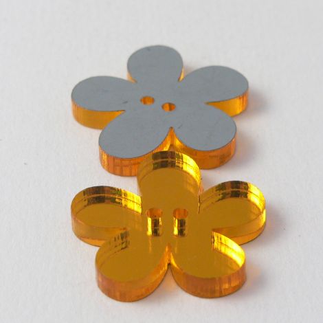 15mm Orange Mirror Flower 2 Hole Button