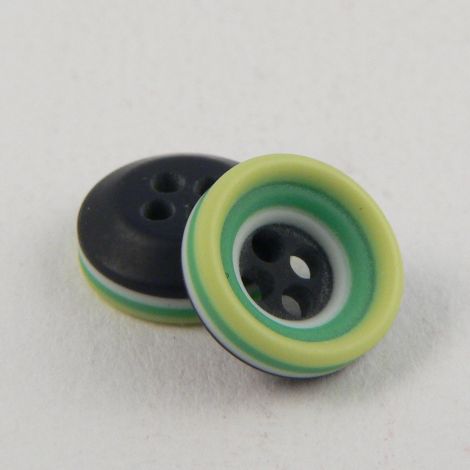 11mm White, Green & Black Rubber 4 Hole Button