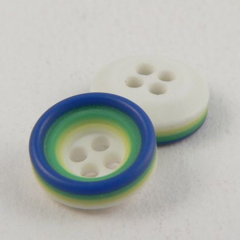 11mm White Green & Blue Rubber 4 Hole Button