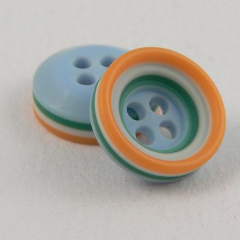 11mm Blue Orange & Green Rubber 4 Hole Button