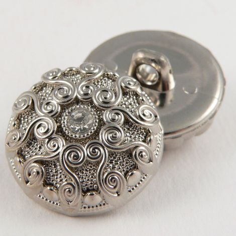 20mm Ornate Silver/Diamante Shank Button