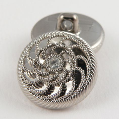 20mm Ornate Silver/Diamante Shank Button