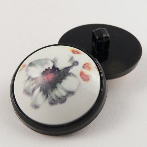 25mm Yellow Floral Shank Coat Button Encased In A Black Rim